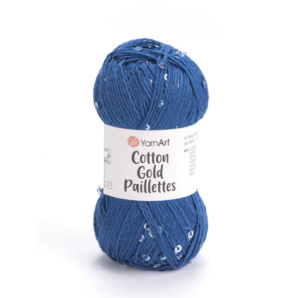 Alize Cotton Gold Paillettes sequin yarn skein 7111, sparkly cotton-acrylic yarn perfect for elegant knitting and crochet garments.